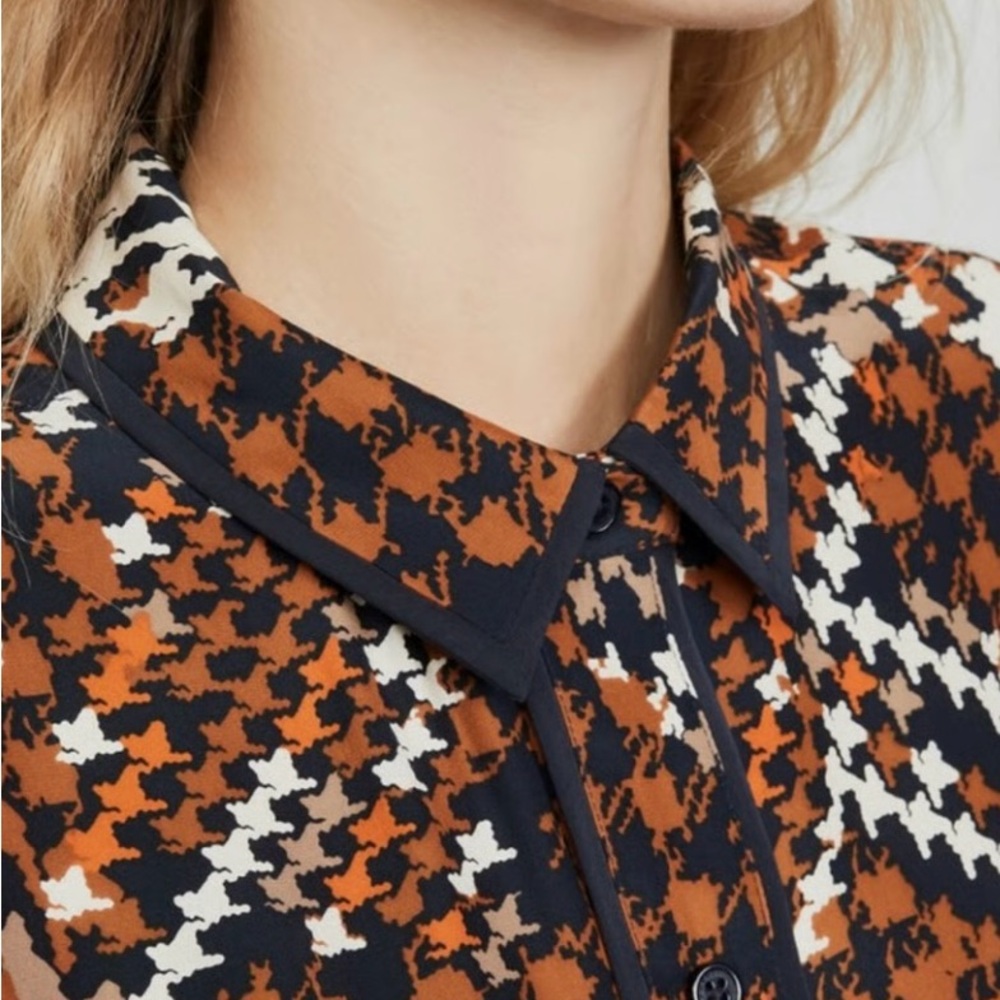 Equipment Silk Multicolor Houndstooth Shirt